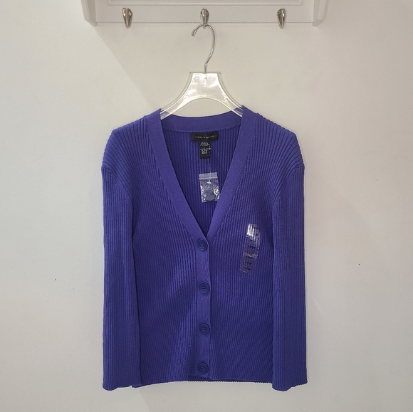 Cable & Gauge Silk Blend Button Front Ribbed Cardigan Sz M/L NWT - Picture 1 of 7